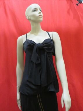 NWT PRADA BLACK SLEEVELESS RUCHED BOW ZIP STRAPPY DRESS TANK TOP 46 ITALY
